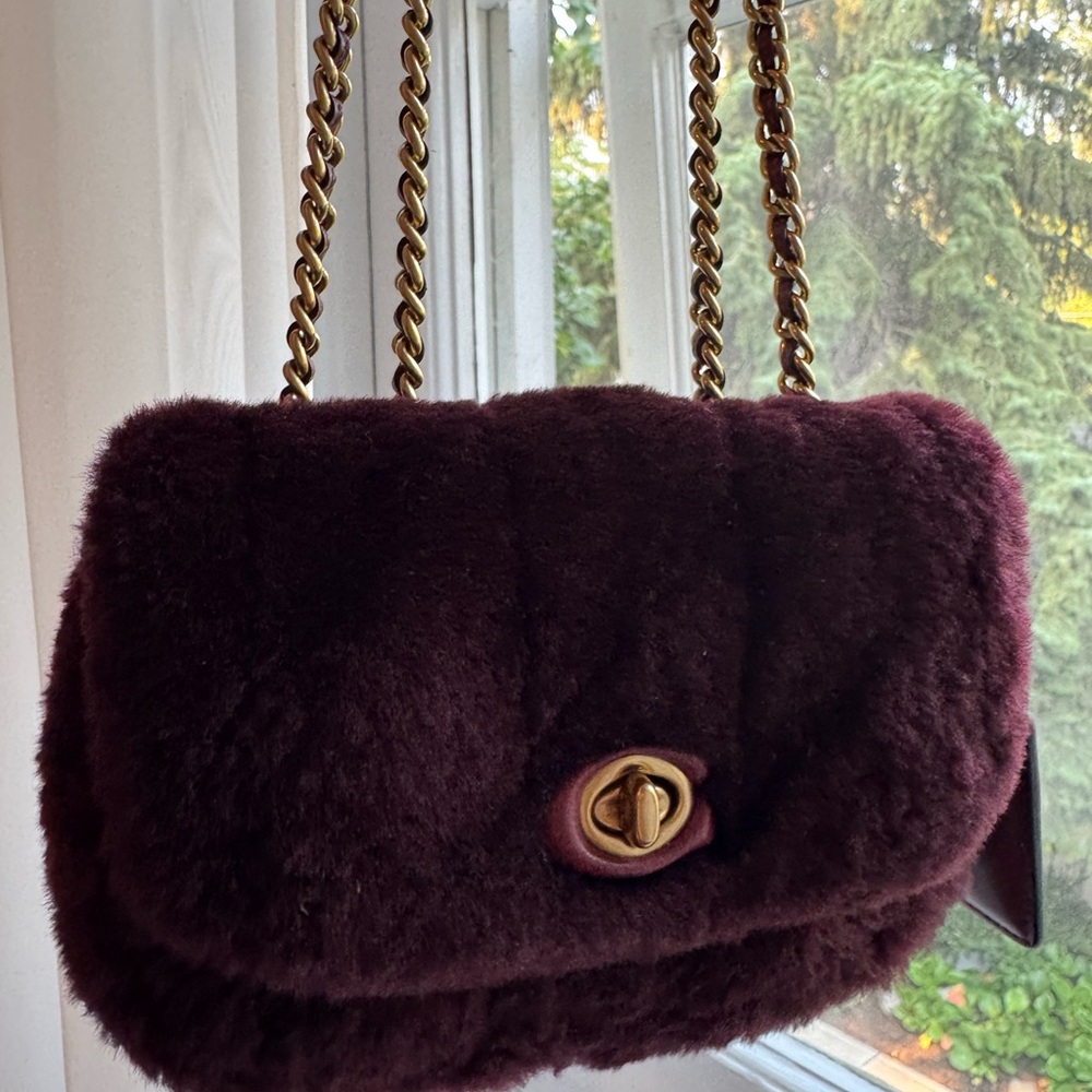 Coach Shearling Madison Bag - burgundy/wine color